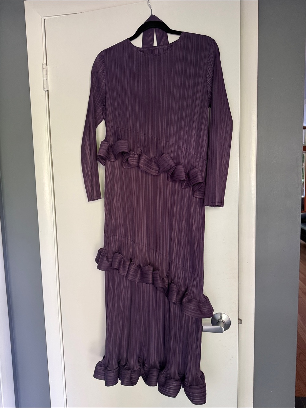 Women's Plum Ruffled Maxi Dress - Long Sleeve